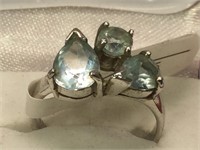 Sterling Silver ring with Blue Topaz stones -