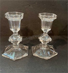 Pair of Crystal Candle Holders 5” Tall