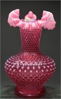 Fenton Ruffled Top Vase Cranberry Opalescent