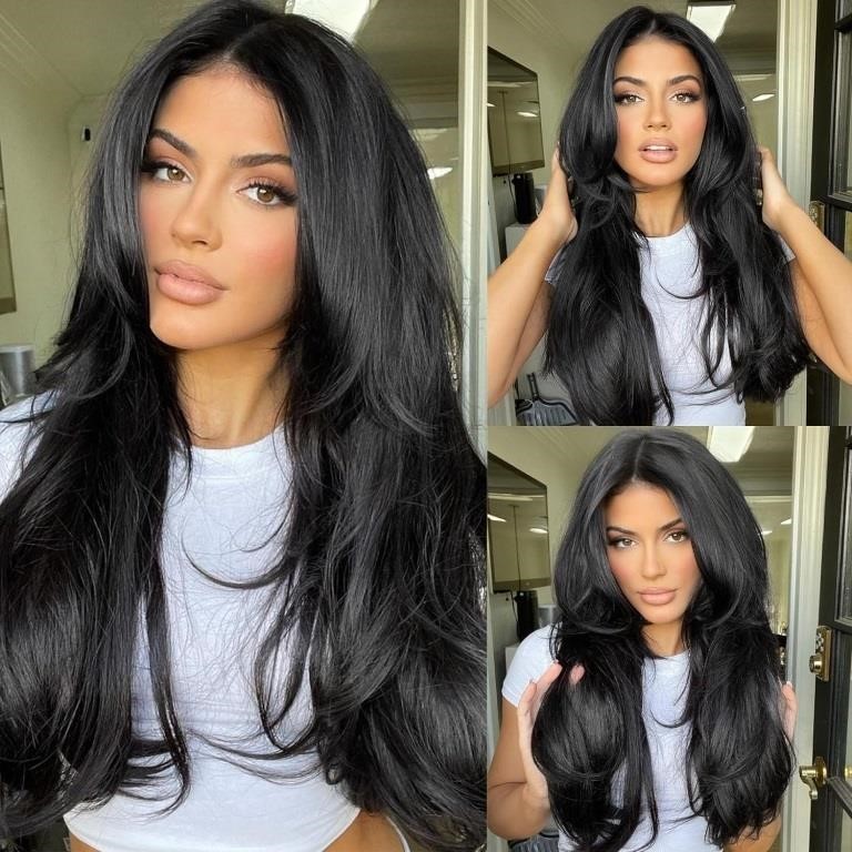 LONAI Black Wigs for Women 24" Long Middle Part