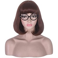 morvally Short Brown Bob Wig with Bangs for Velma