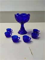 Vintage Cobalt Blue Glass Set Mini Cups