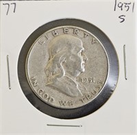 1951 S 90% Silver Franklin Half Dollar