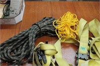 Assortment of ratchet straps, rope