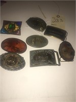 LARGE LOT OF BELT BUCKLES INCLUDING STAINED GLASS