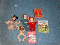 Vintage Mickey Mouse hand puppet, dolls & books