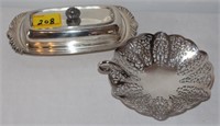 SILVER PLATED COVERED BUTTER TRAY, AND CANDY DISH