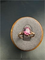 Victorian 10k gold pink stone ring size 7
