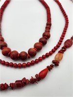3 Beautiful Coral Red Necklaces