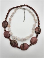 2 Shades of Pink Gemstone Necklaces