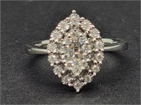 10K White Gold Navette Diamond Cluster Ring