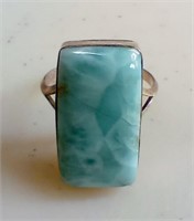 Artisan Larimar Ring, Sterling Silver, Handmade