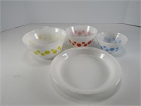 3- FEDERAL POLKA DOT GLASS BOWLS & 9" PLATE