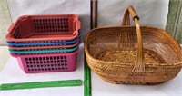 Plastic stacking baskets & wood basket