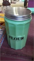 Modern jadeite canister marked FLOUR approx 7.25