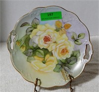 Hand-painted roses plate by Joni of Frankston,