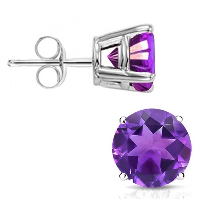 6MM Round Cut Amethyst 1.85CTW Stud Earrings in St