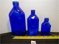 3 Genuine Phillips cobalt blue glass bottles