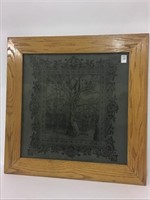 Very Nice Oak Framed Vintage Etched Glass