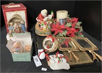 2 Christmas Music Boxes, Candle & Ornaments.