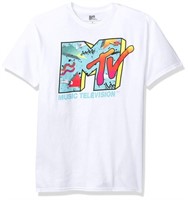 MTV Men's Retro Logo Men's T-Shirt, White,