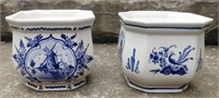 Pair Of Delft Planters Hand Painted Made In