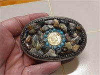 Belt Buckle With Canadian Coin and Stones