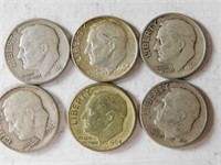 6 Liberty dimes 1960's