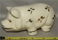 Vtg Gold Accented Pottery Piggy Bank 5.75L