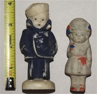 (2) Dolls: Chalkware Sailor Boy + German Bisque