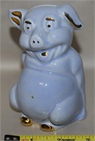 Vtg ShawneeGold Accented Pottery Piggy Bank 4.5t