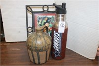 WATER BOTTLE, STONE WARE JUG AND SW PICTURE