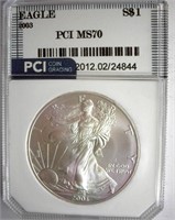 2003 Silver Eagle PCI MS-70 LISTS FOR $200