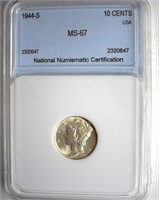1944-S Mercury Dime NNC MS-67 LISTS FOR $150