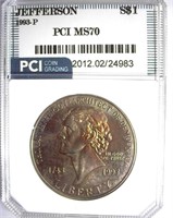 1993-P Jefferson Silver $1 PCI MS-70