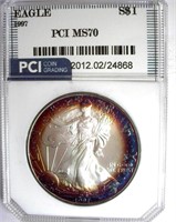 1997 Silver Eagle PCI MS-70 LISTS FOR $1400