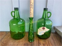 Green Glass Gallon Jugs and Vase