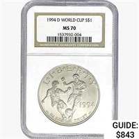 1994-D .7734oz. Silver World Cup Dollar NGC MS70