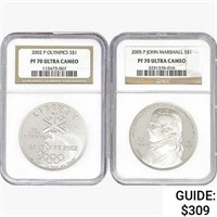 2002&2005-P [2] US Varied Silver Coinage NGC PF70