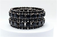 Vintage 5 Row Prong Set Jet Black Crystal Bracelet