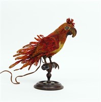 Antique Venetian Glass Beaded Parrot Lamp on Wood