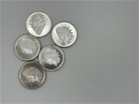 5pcs 1oz Silver Rounds Indian Head Dollar Design