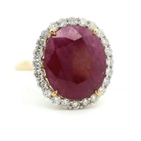 18ct Y/G Ruby 7.38ct & Dia 0.54ct ring