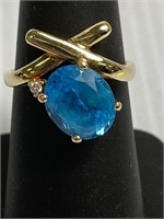 14k Blue Topaz & Diamond ring size 6.5