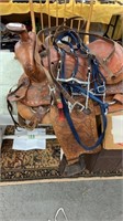 Leather western saddle and 2 bridles