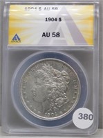 1904 ANACS Morgan Silver Dollar AU58.