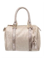 Fendi Zucchino Ff Logo Top Gold-tone Handle Bag
