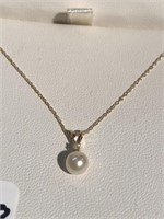 Single pearl on a 14 karat gold chain