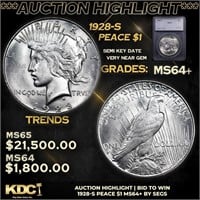 ***Auction Highlight*** 1928-s Peace Dollar 1 Grad