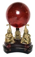 Amber Glass Orb on Elephant Stand